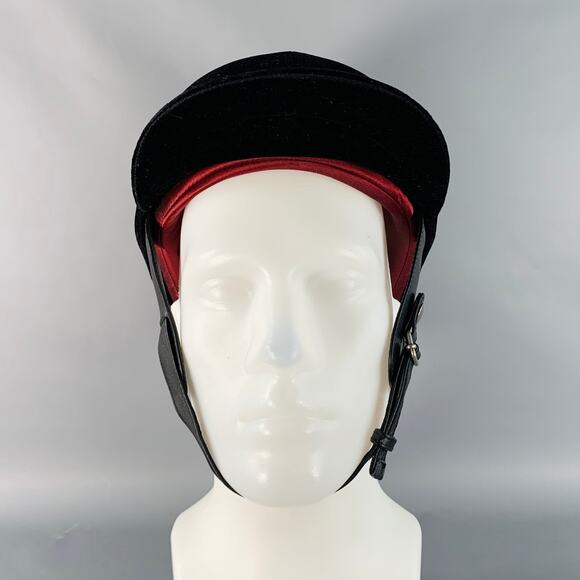 GUCCI FW21 Size M Black Velvet Leather Trim Cotton Riding Helmet - Picture 4 of 12